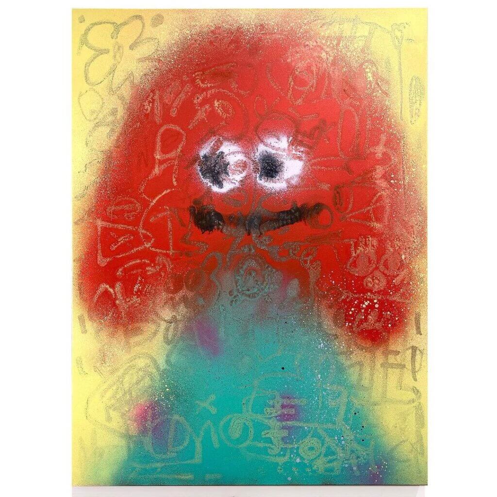 Jon Burgerman - Golden Child’ spray paint on canvas, 30x40