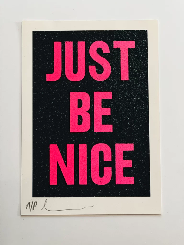 Dave Buonaguidi aka Real Hackney Dave: JUST BE NICE black PINK