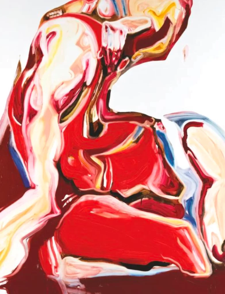 Queer Art Projects - Elijas Grybe, ’Bits of Nails and Broken Fingers’, 2022 110 x 80cm, oil and spray paint on canvas.