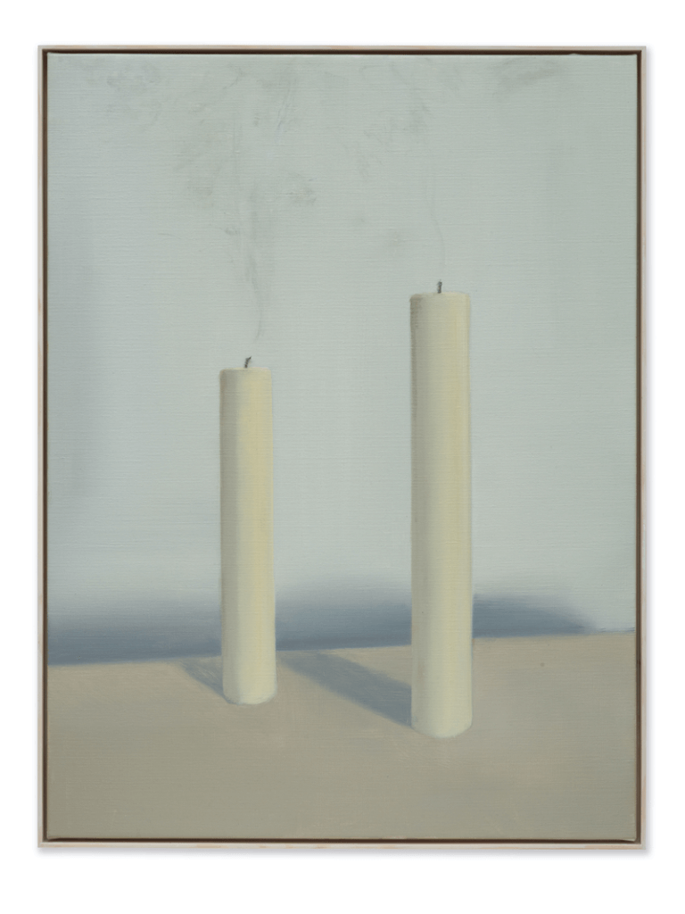 Gavin Turk (b. 1967) Zwei rauchende Kerzen, 2022  Oil on canvas 80 x 60 cm