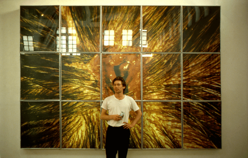 Mat Collishaw with Bullet Hole, Freeze Exhibition, July 1988