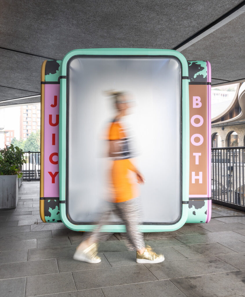 The Juicy Booth, a reimagined K67 kiosk sanctuary, debuts at this year's London Design Festival