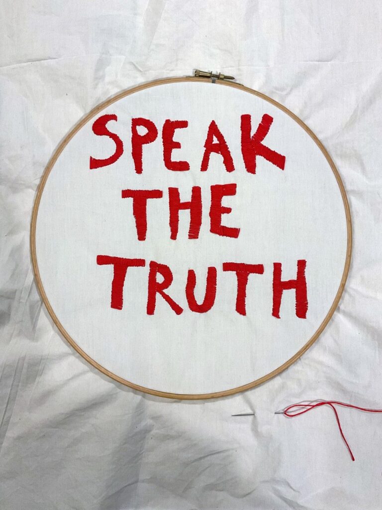 Delaine Le Bas: Fabricating My Own Myth – Red Threads & Silver Needles